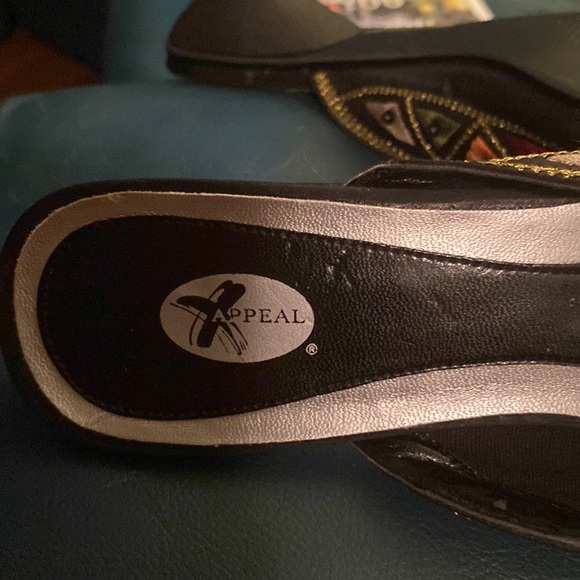 SALE! Appeal Embroidered & Beaded Multicoloured Slip Ons With Kitten Heels. 10. - Picture 3 of 6